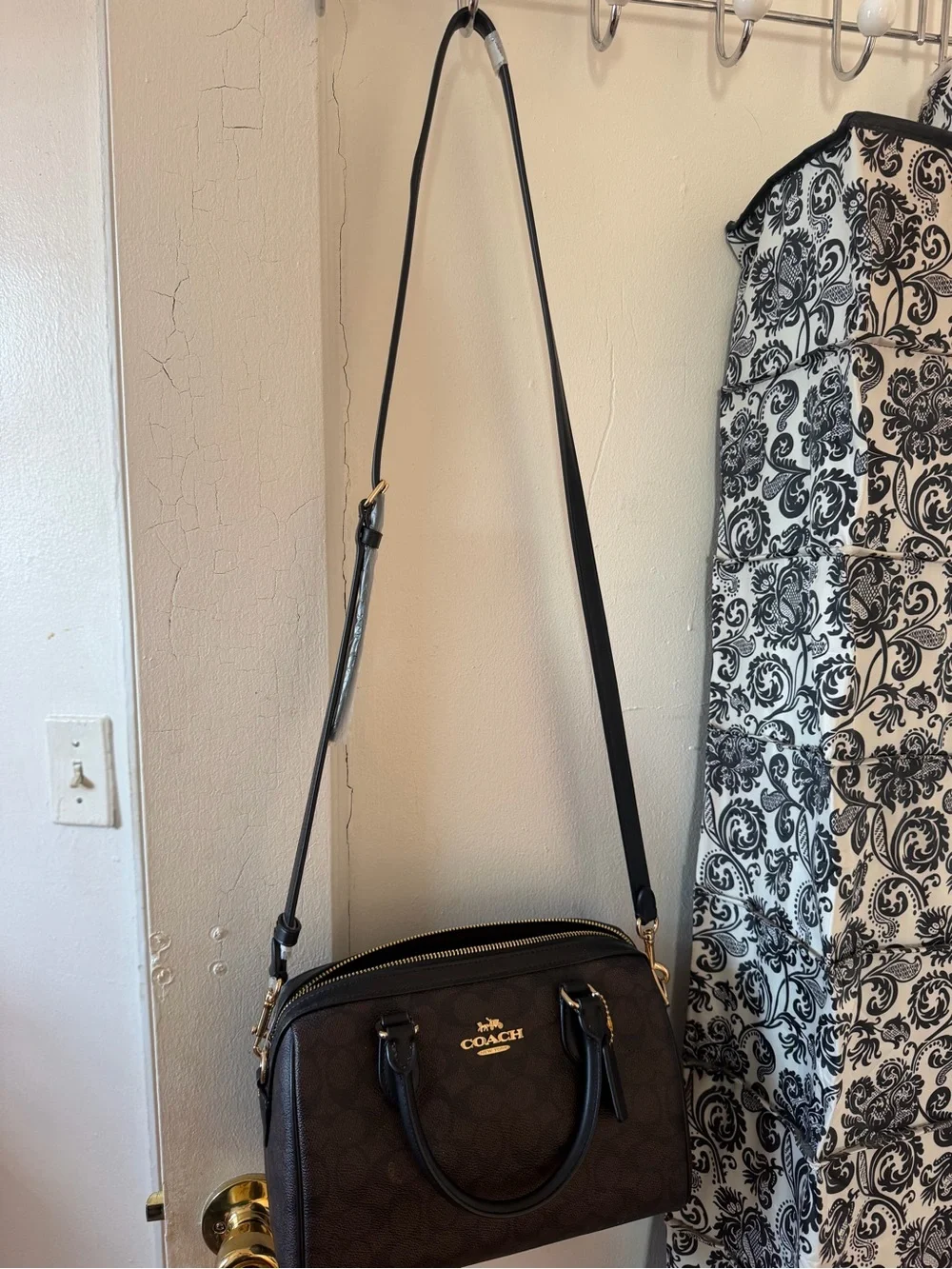Coach Brown Signature Satchel with Black Trim and Gold Hardware